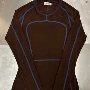 LONG SLEEVE PANELED SCUBA TOP - BARK / COBALT